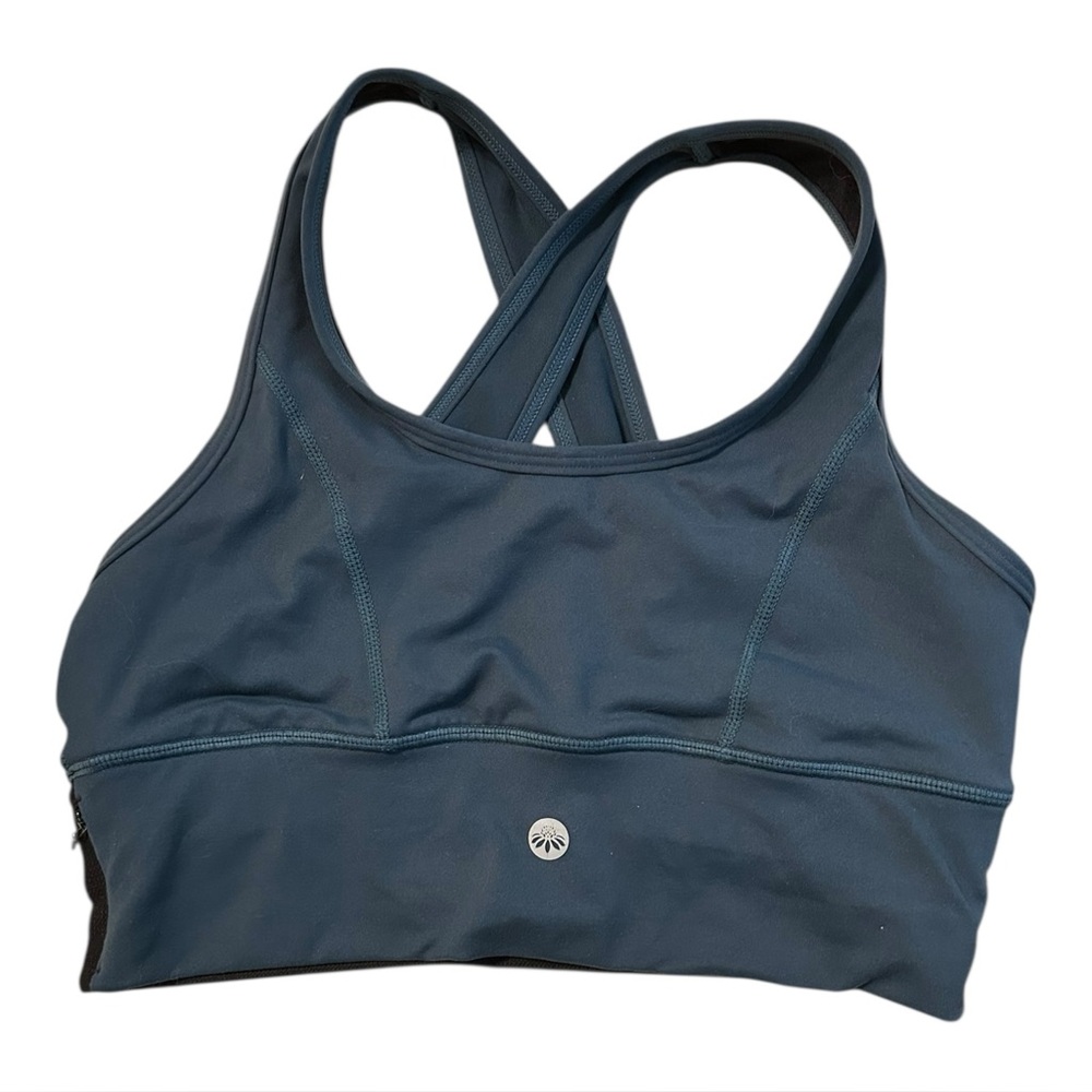 Senita Athletics Sports Bra Women’s Medium Teal Black Cross Back yoga jogging